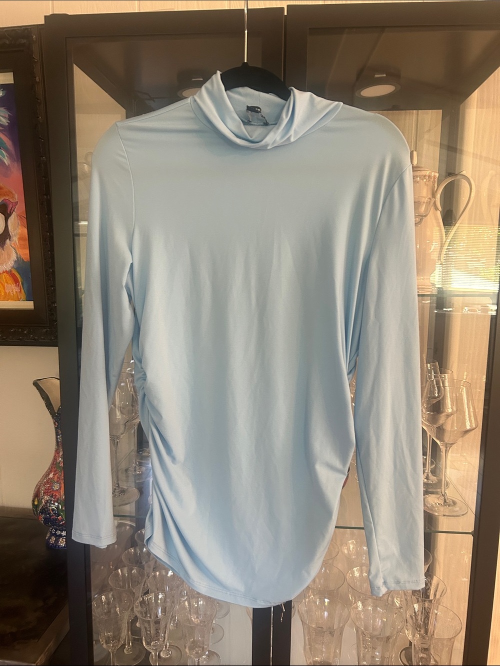 Boston Proper Light Blue Long Sleeve Mock Neck Top